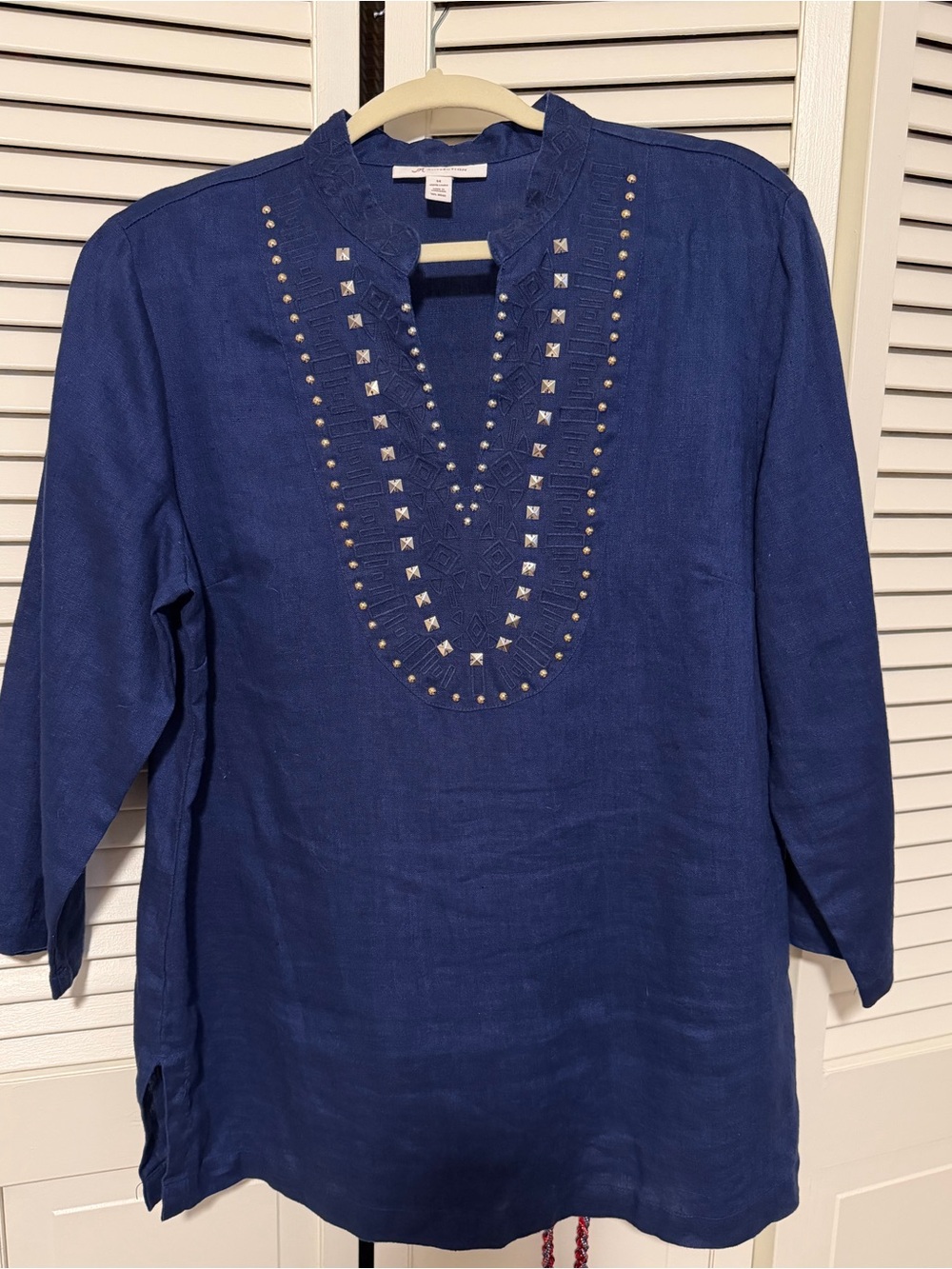 JM Collection Women’s Navy Stud-Trim Tunic Top size 14